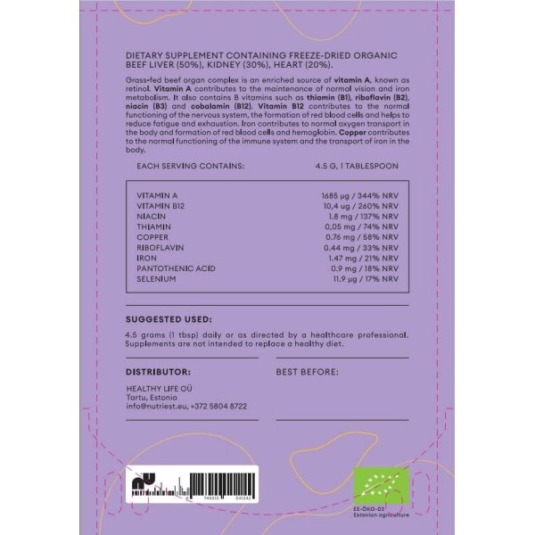 Organ Complex (Leber, Herz, Niere), gefriergetrocknet, gras-gefüttert